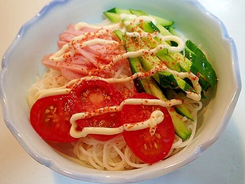 すし酢で　サラダそうめん♪